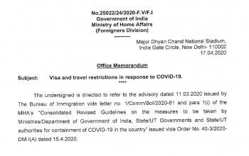 Update on COVID-19 - Visa and Travel Restrictions (as on 17 April)