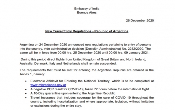 New Travel/Entry Regulations - Republic of Argentina