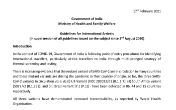 Guidelines For International Arrivals (As on 17 February, 2021)