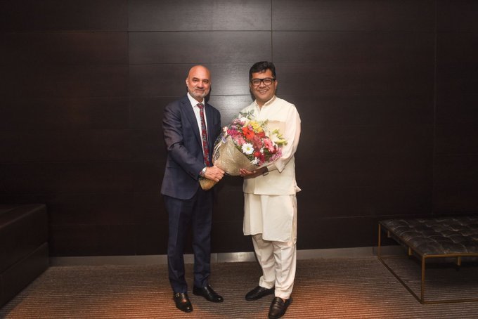 Shri Pabitra Margherita, Minister of State of Ministry of External Affairs, Government of India and Ministry of Textiles, was welcomed by Ambassador Dinesh Bhatia on his arrival to Montevideo, Uruguay