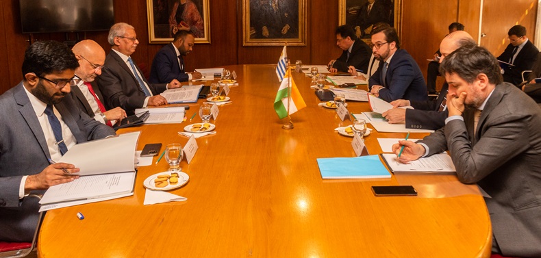 Secretary Jaideep Mazumder of Ministry of External Affairs at India & Undersecretary Nicolas Albertoni of Ministry of Foreign Affairs in Uruguay held 6th Foreign Office Consultations at Montevideo on 16 September 2024.